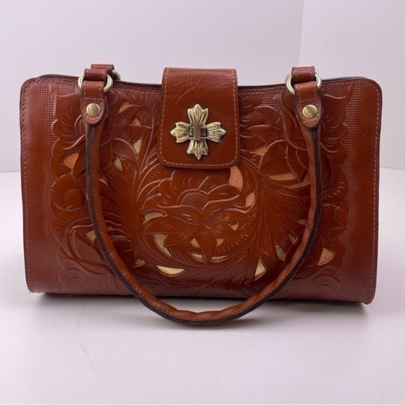 Patricia Nash Handbags - Patricia Nash Rosina Tan Tooled Leather Satchel Bag Floral Cutout Purse NWT